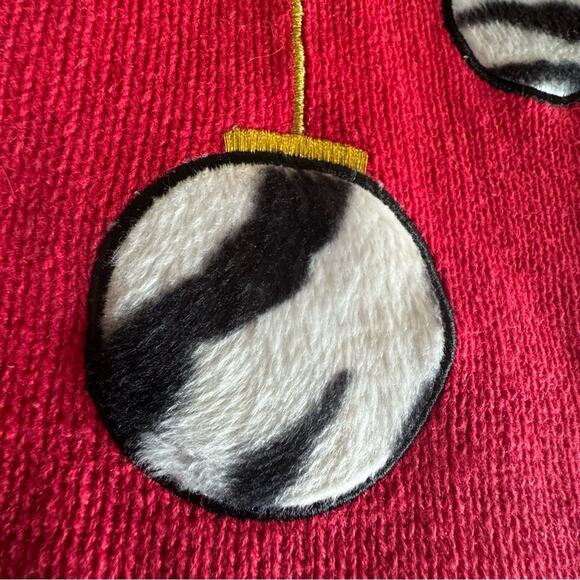 Animal Print Cheetah Zebra Christmas Ornament Zipper Sweater Vest Small Vintage - Picture 11 of 11